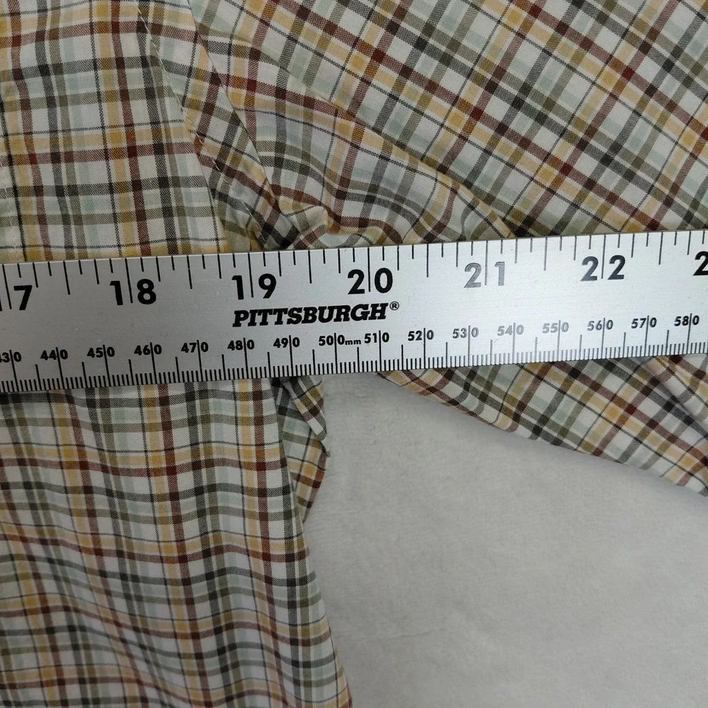 Banana Republic Mens Large Slim Fit Plaid Short Sleeve Button Down Shirt Tan L